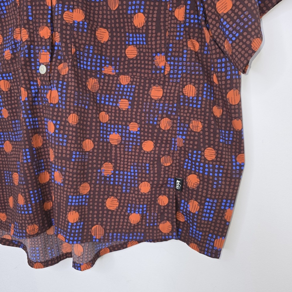 REI COOP Trailmade Shirt Popover Womens Size 1XL Pocket Brown Dots Short Sleeve - Picture 3 of 9